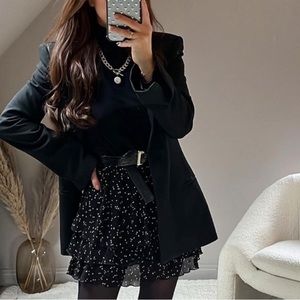 NWOT Zara Polka dot Tiered Skirt Navy Ruffled Bottoms Vintage Shorts Ballet